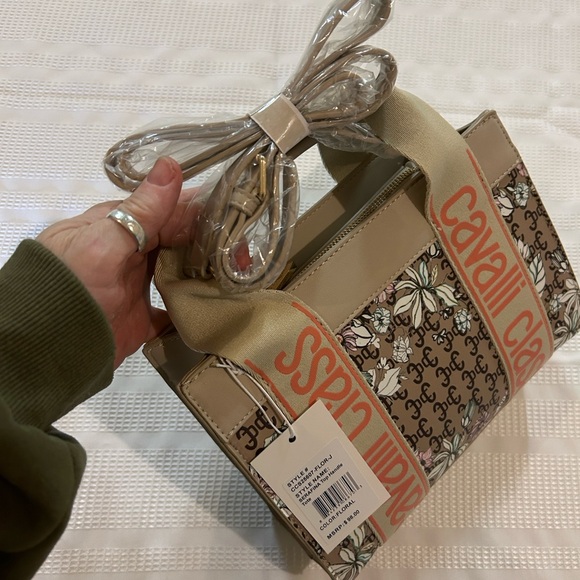 Cavalli Class Tan and Cream Floral Tote $98 - Picture 4 of 9